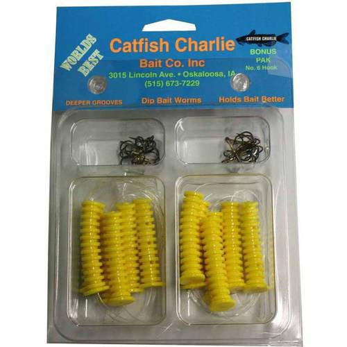 Catfish Charlie Dip Bait Rigged Worms, 12pk