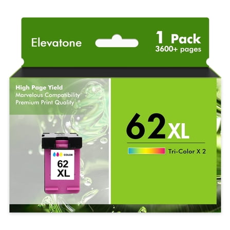 62 62XL Ink Cartridges 1 Pack Compatible for HP 62XL 62 Tri-color Ink for Envy 5540 5640 5660 7644 5740 7640 5741 8000 8040 OfficeJet 200 250 Printer