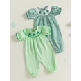 thumbnail image 3 of Suealasg Baby Girl Clover Plaid Romper Shirred Round Neck Ruffle Short Sleeve Bodysuit Irish Clothes, 3 of 9