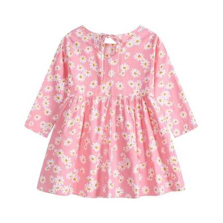 

YWDJ Party Dress for Girls Toddler Kids Long Sleeve Little Daisy Printed Dress Princess Dress Pink 140