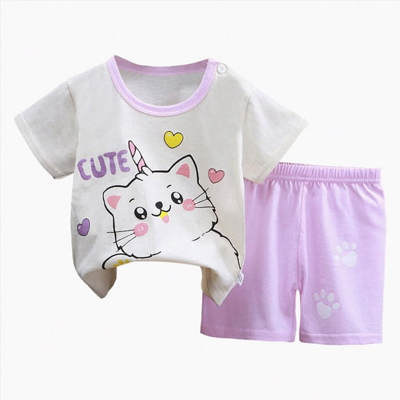 Xudanell Toddler Baby Boy Summer Clothes Sleeve Short Cartoon T-Shirt Shorts Newborn Boys 2 Pieces Set Light Purple 5-6 Years