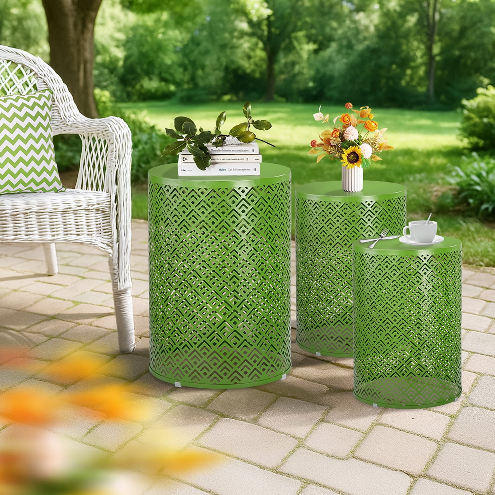 Ktaxon Set of 3 Nesting Stackable Patio Accent Tables, Round