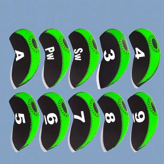 Raindrops Green Neoprene Golf Iron Head Covers Set of 10 for Putter Protection with Water Resistant