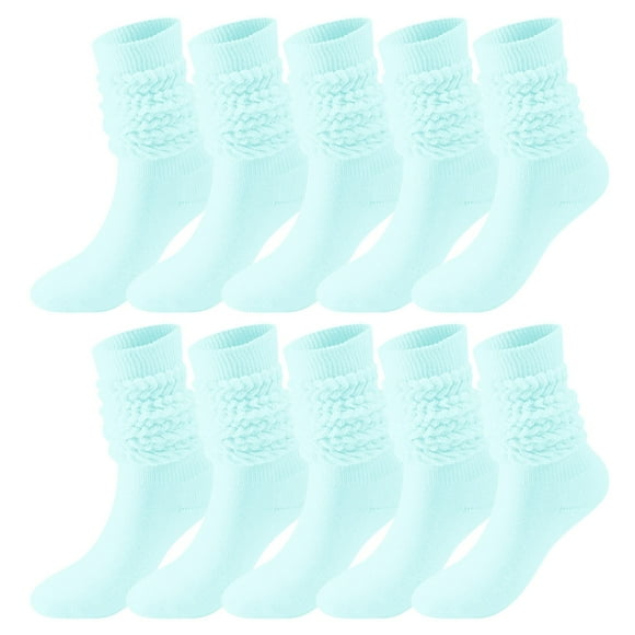Alitao Crew Socks Slouch Socks 5 Pairs Soild Color Socks Women Thigh High Boot Socks Soft Scrunch Socks Fluffy Socks Cotton Socks Light Blue One Size