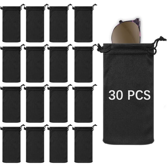 30Pack Microfiber Glasses Pouch, Soft Sunglasses Bag Pouches Bulk with Drawstrings Eyeglass Case Cloth Sleeve