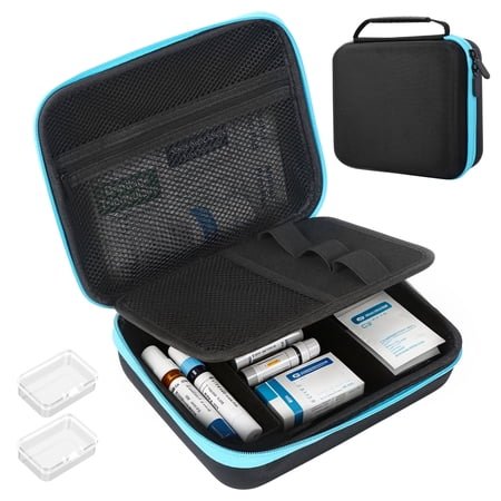 Grusce Diabetic Supplies Hard Travel Case Portable Diabetic Supply Storage Bag with Double Zipper for Glucose Meter Home Travel