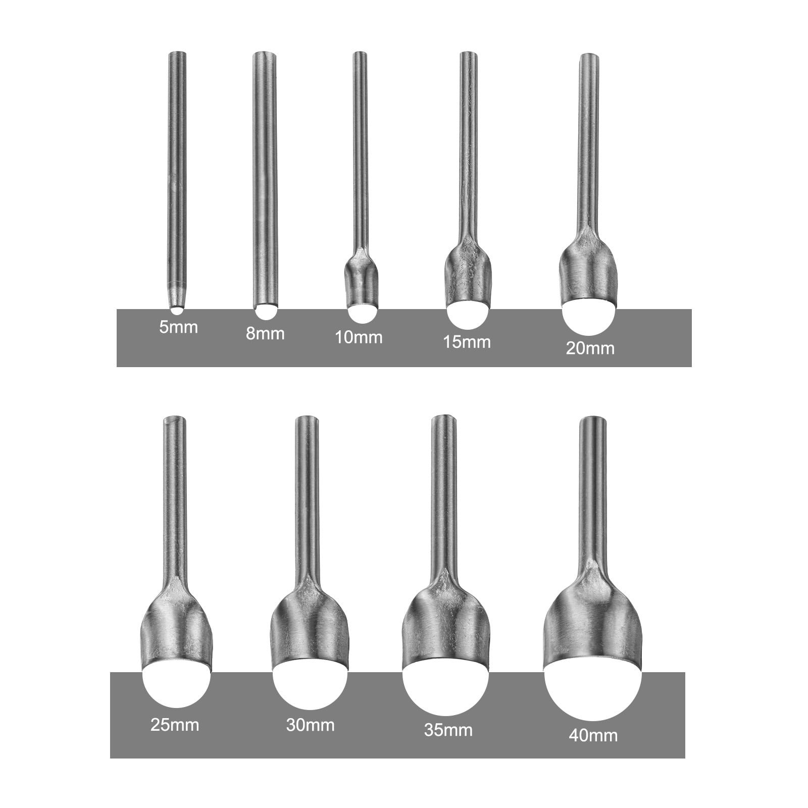 Uxcell 9pcs Half-Round Leather Cutter Punch 5mm-40mm Carbon Steel Strap Punch Tool for Crafting Strap Belt Wallet