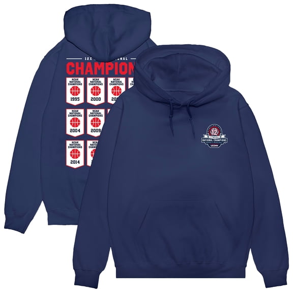 Unisex Navy UConn Huskies 12-Time Women's Basketball Champions Pullover Hoodie