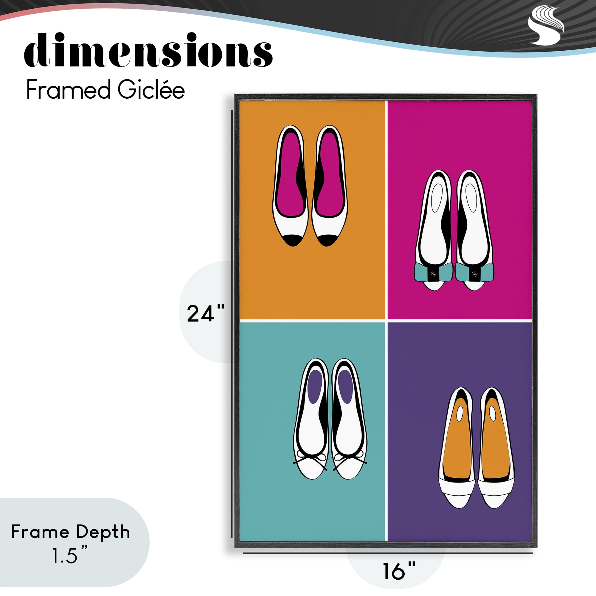Stupell Industries Bold Pop Trendy Flats Black Framed Giclee Art, design by Martina Pavlova
