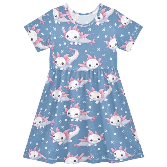 joogoo Cute Axolotl Girls' Short Sleeve Dress Kids Dresses 5-6T