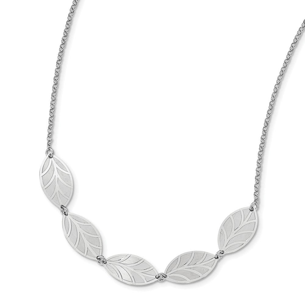925 Sterling Silver Rhodium-plated Leaf & Bird with 2in ext 16 Length Necklace 