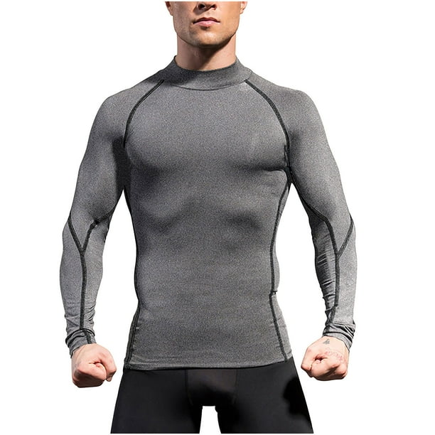 pstuiky camisas de manga larga para hombre, Camisa deportiva transpirable de manga larga y cuello redondo para hombre, color liso Tops de hombre xxl