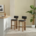 thumbnail image 3 of Guyou Modern Bar Stools Set of 2, 30 Inch Counter Height Bar Stools with Curved Backrest, Linen Upholstered Counter Stools, Wooden Kitchen Island Chairs for Kitchen Bar Cafe, Charcoal, 3 of 10