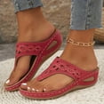 thumbnail image 4 of Xfvqtps Wedge Sandals for Women Flip Flops Arch Support Rhinestone Wave Soft Sole Comfortable Breathable Casual Summer Beach Walking Shoes Red, 4 of 9