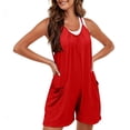 thumbnail image 6 of Tsesme Sleeveless Romper Shorts for Women Spaghetti Strap Shorts Jumpsuit Pleated Front Casual Overall Shorts with Pockets,Red,XL, 6 of 8