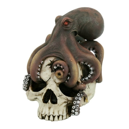 Nautical Decor Kraken Octopus Wrapped Around Skull Deadly Ocean Pirate Collectible Decorative Figurine 5.25 Inch Tall