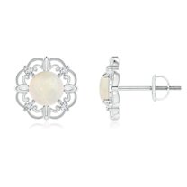 Angara Natural Vintage Style Opal and Diamond Fleur De Lis Earrings in Platinum for Women (Size-5mm) | October Birthstone Jewelry for Her
