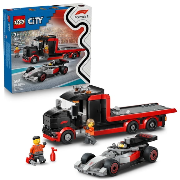 LEGO City F1 Display Truck with Audi F1 Race Car - Building Toy for Boys & Girls, Ages 7 - F1 Car Toy for Pretend Play - Gift for Birthdays - 60493