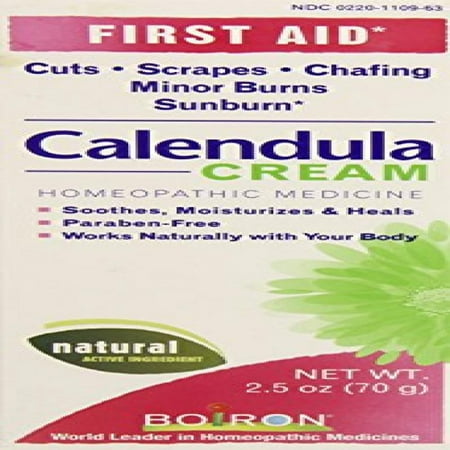 Boiron Calendula First Aid Cream, 2.5 Ounces. Topical Cream for Cuts, Scrapes, Chafing, Minor Burns and Sunburn. Soothes, Moisturizes and Heals, Paraben Free and Natural Active