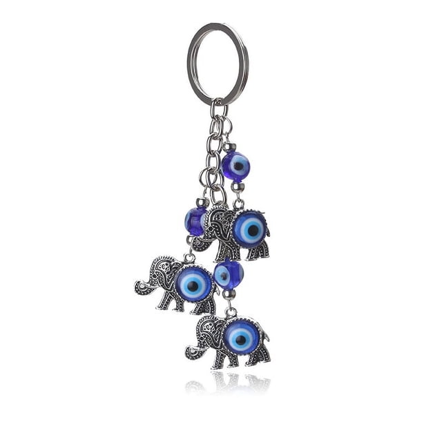 Llavero Lucky Evil Eye, adorno colgante para coche, elefante plateado con