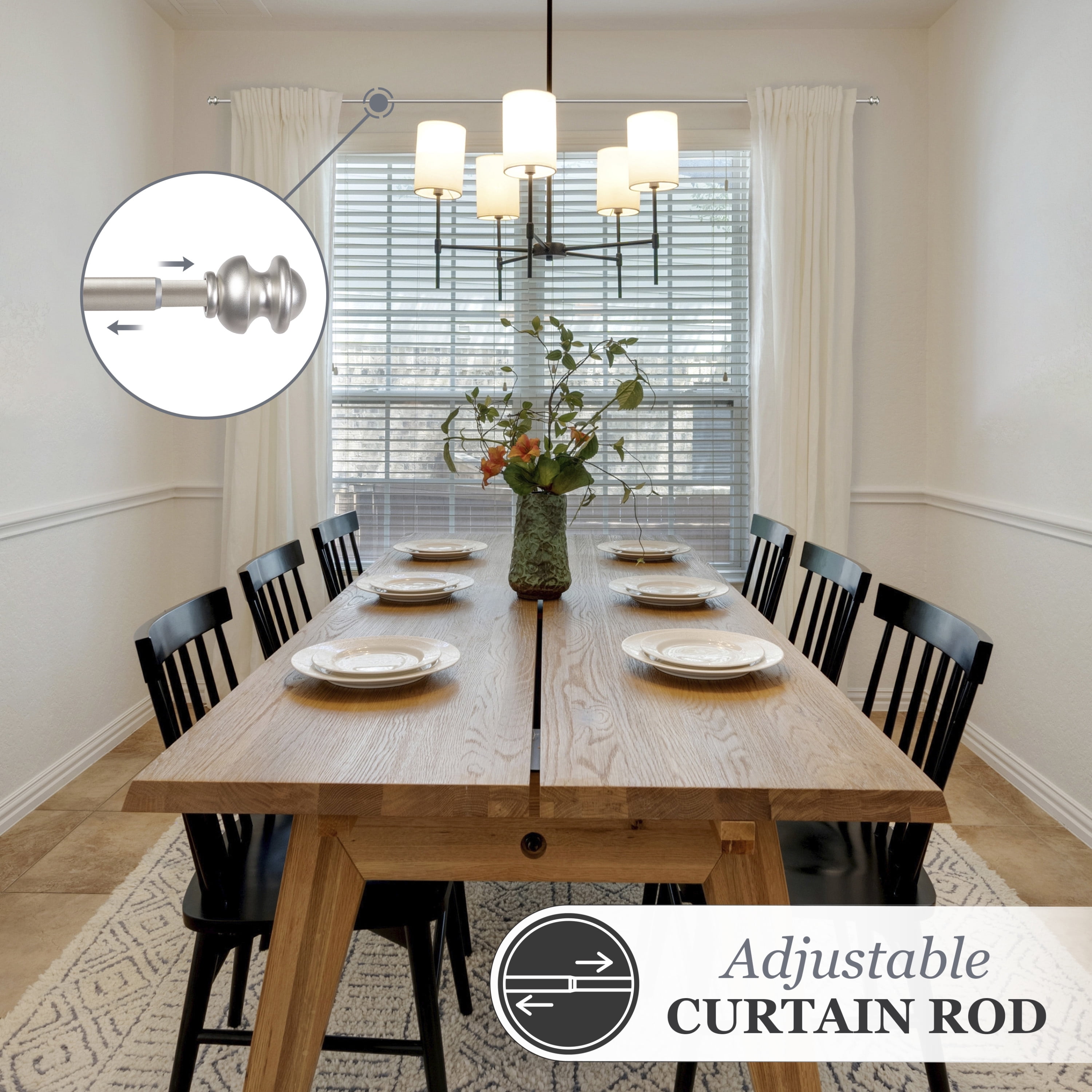 Kenney® Kendall 5/8" Standard Decorative Window Curtain Rod, 28-48", Brushed Nickel