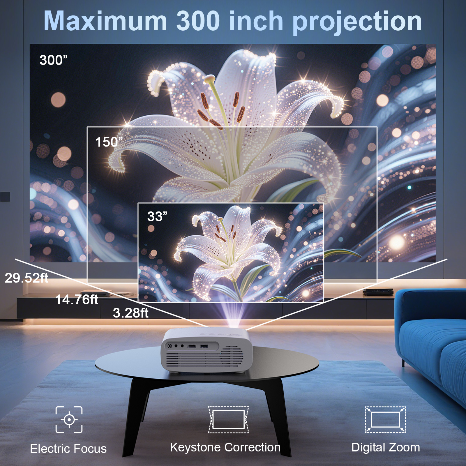 CEBORY 1080P Full HD WiFi Projector with Tripod & Screen photo 2