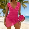 thumbnail image 5 of CHGBMOK Womens One Piece Swimsuits Sexy V Neck Sleeveless Backless Ruffles Suits Mesh Fitted Side Slit Swimwear, 5 of 7