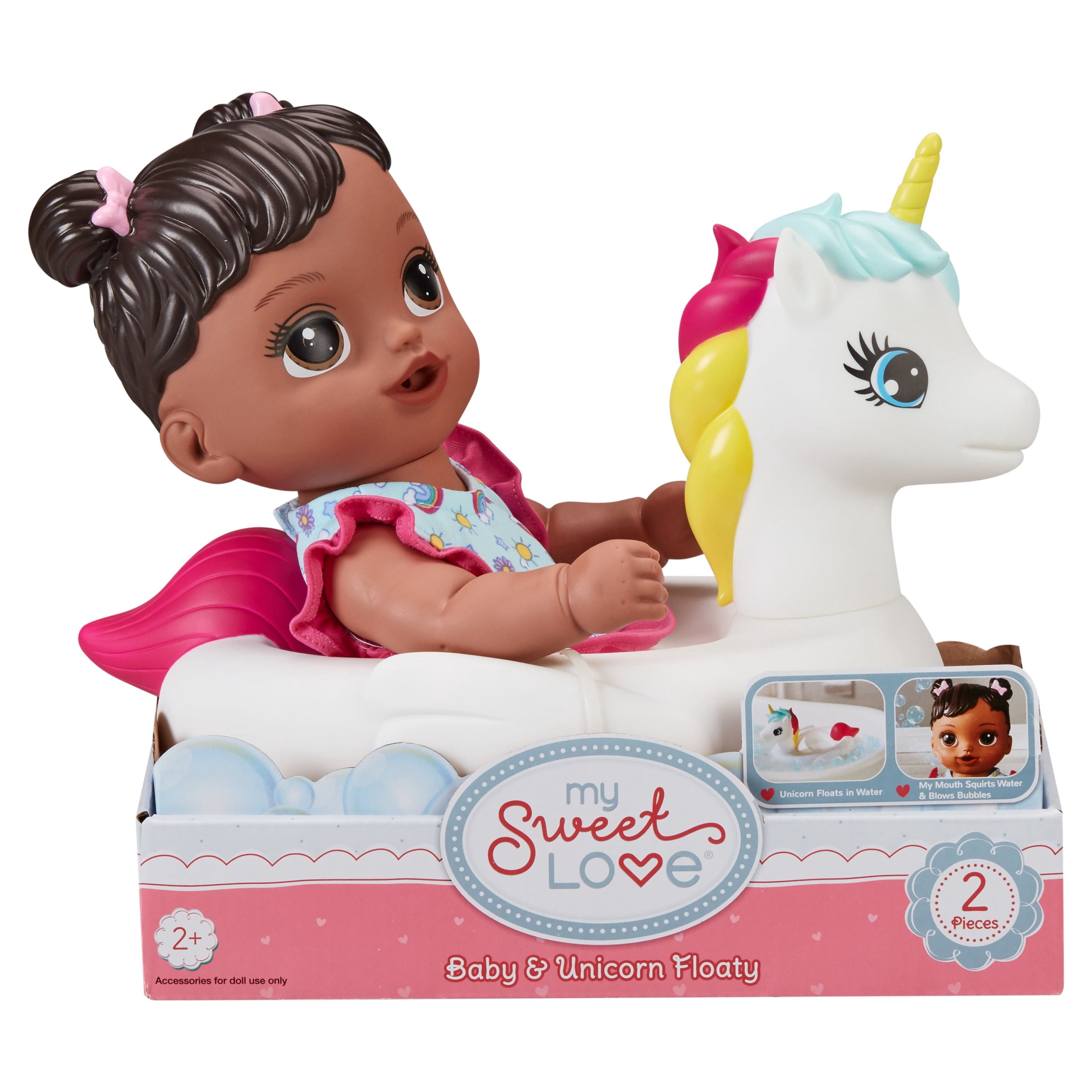 My Sweet Love Soft Baby and Unicorn Floaty Play Set, 2 Piece Bath Toy, Afro-American, Kids Ages 2+