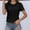 Black, variant on Duojiaj Women's Round Neck Lace Trimmed Style Solid Short Sleeve T Shirt Women's T-Shirts