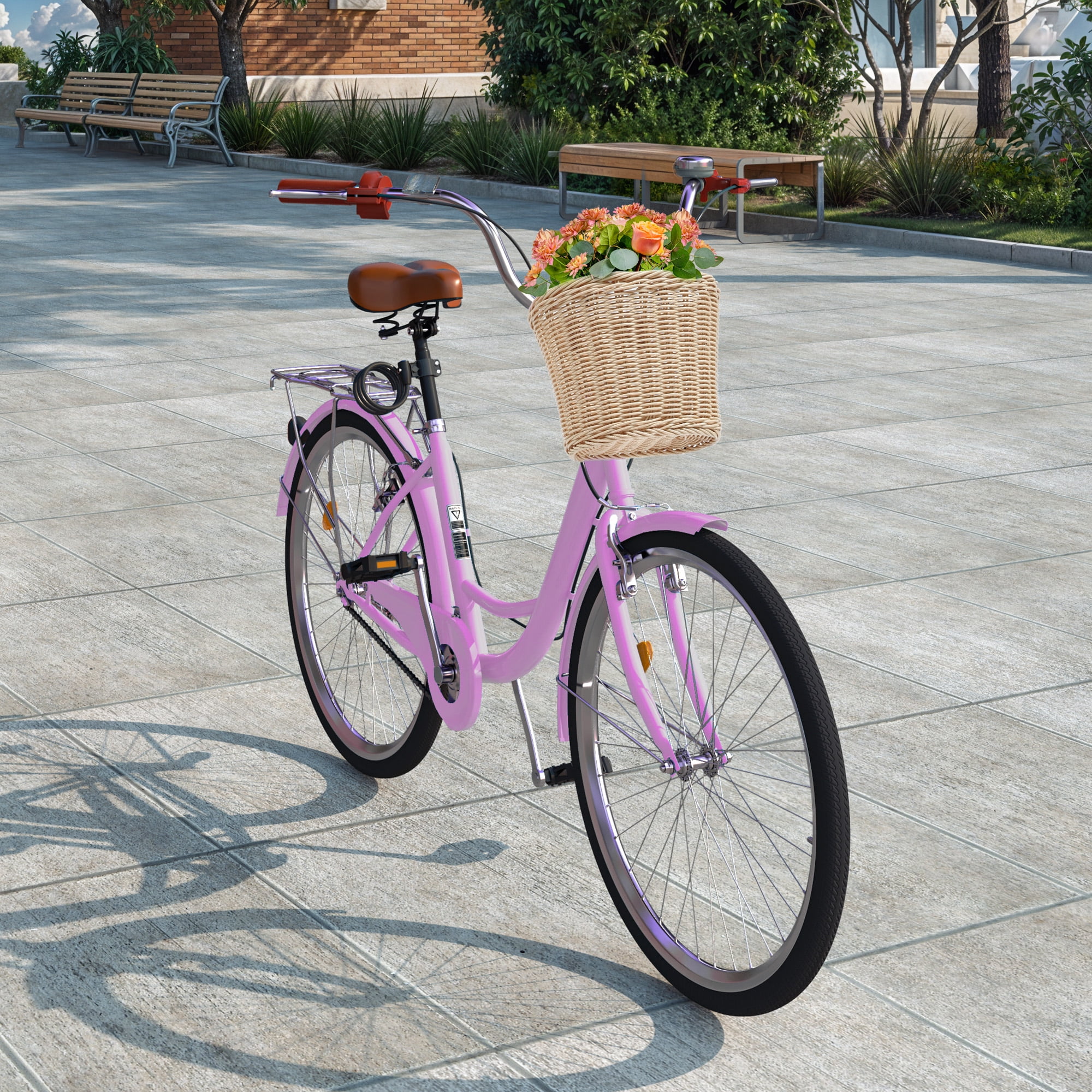 Uforic 26" Beach Cruiser Bike for Women, Adjustable Seat Single-Speed Commuter Bike Bicycle for Adults, Purple