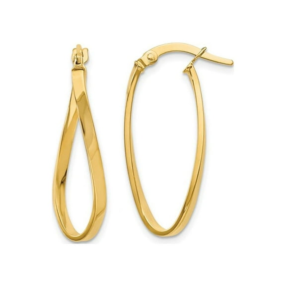 Gem & Harmony 10K Yellow Gold Polished Twisted Oval Hoop Earrings for Women