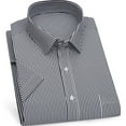 thumbnail image 6 of Handshe Men's Stylish Striped Short Sleeve Lapel Shirt with Pocket - Casual Business Wear, 6 of 6