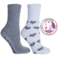 thumbnail image 1 of 4 -Pair Pack Women's Fluffy Chenille Socks Lavender Infused Grey and Glam Green Hearts One Size Fits Most Kissables Spa Collection By MinxNY, 1 of 2
