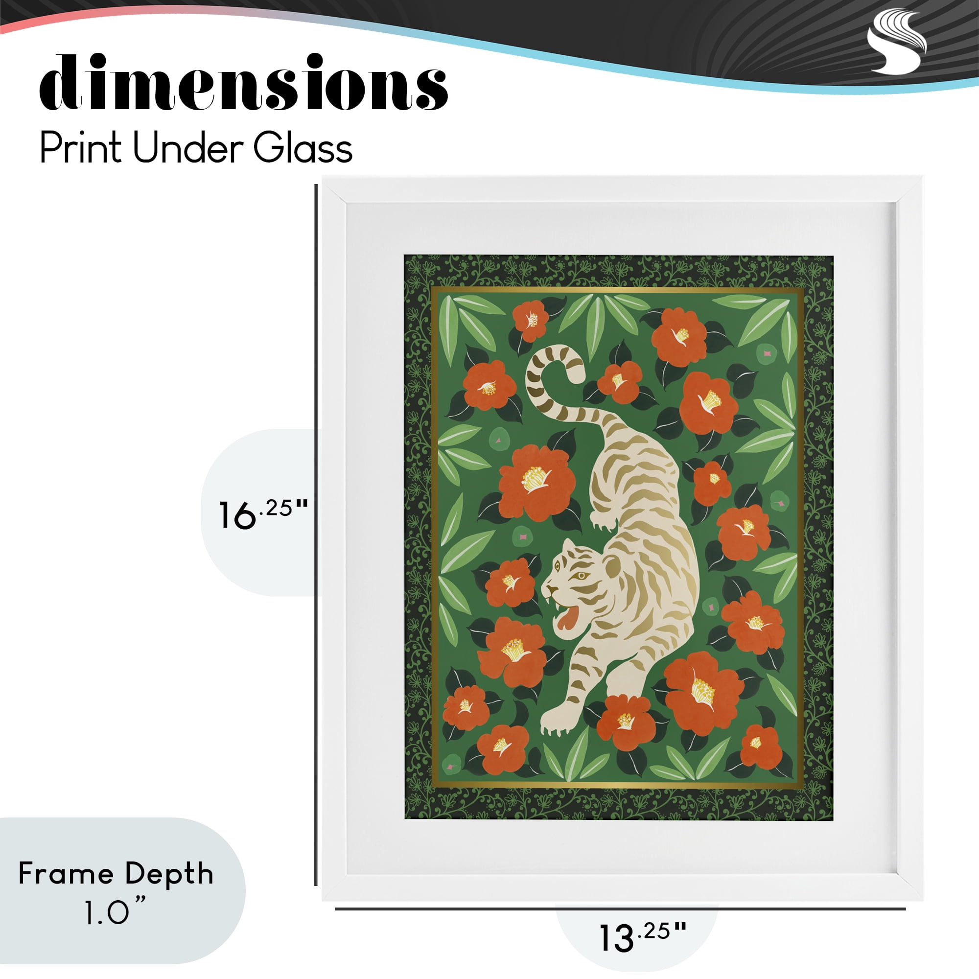 Stupell Industries Eclectic Tiger & Hibiscus White Framed Print Under Glass, design by Karolina Sato