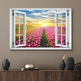 thumbnail image 2 of wall26 Canvas Print Wall Art Window View Sunset Pink Orange Tulip Flower Field Wilderness Nature Photography Realism Scenic Landscape Colorful Multicolor for Living Room, Bedroom, Office - 12"x1, 2 of 5