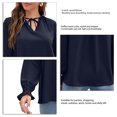 thumbnail image 5 of Blusa con escote en V, manga larga, puños con volantes, lazo, cordón, volante, cuello alto, blusas casuales para mujer, azul real S, 5 of 5