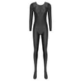 thumbnail image 5 of TiaoBug Womens Oil Shiny Bodystocking Long Sleeve Full Body Jumpsuit Gymnastic Workout Leotard Bodysuit Black M, 5 of 7