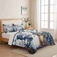 thumbnail image 5 of Quilts Queen Size Bedding Set, Blue Snowman Christmas Lightweight Quilted Comforter, Xmas Tree Balls Pine Needle Vintage Reversible Bedspread Coverlet with Pillow Covers for All Season, 90" x 96", 5 of 9