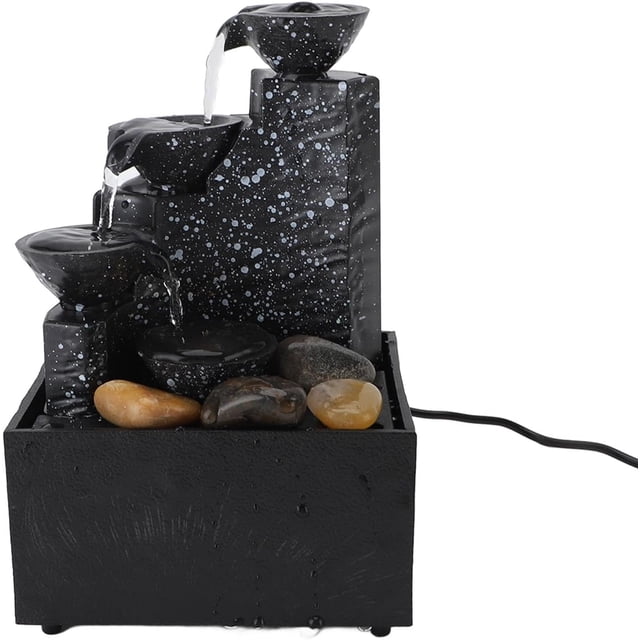 Tabletop Fountain Ornament, Elegant LED Light Circulating Water Desk Waterfall Fountain Decorative USB Powered With Stones For Living Room For Office (Ink Black),Ink Black