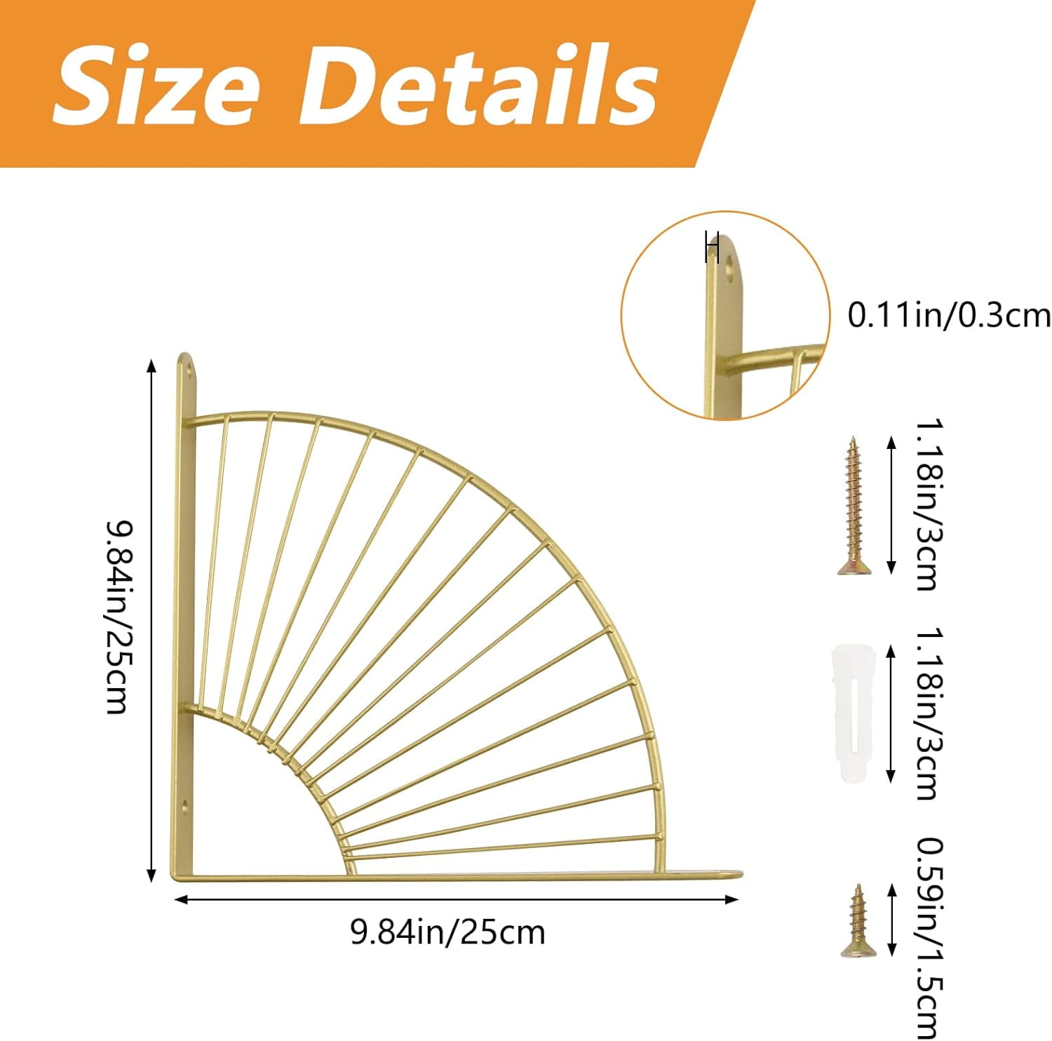 2PCS Metal Craft Gold Bracket Floating Shelves Fan-Shaped Shelf Brackets Wall Hanging Decoration Sector Bracket for Home Office Restaurant Decor, Gold-25CM