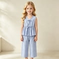 thumbnail image 2 of Big Girls 2-Piece Summer Outfit Set Striped Solid Color Vest Top with Waist Tie and Casual Pants Outfits Size 15-16T, 2 of 9