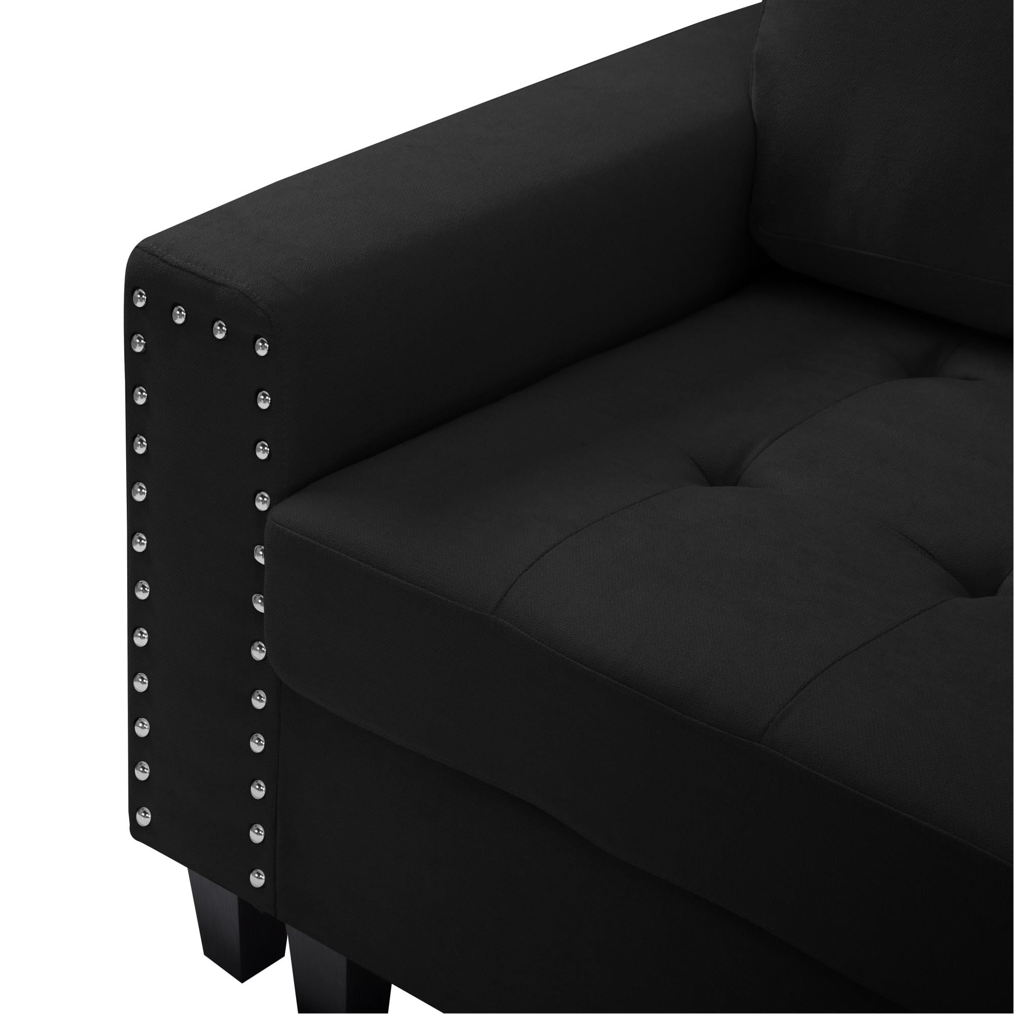Gewnee 108" High Backrest Sectional Sofa&Couch,L-Shape Sectional Sofa Convertible Left or Right Chaise,Linen Blend，Ding Head Design,6-Seater Seating and Suitable for Living Room.(Black)