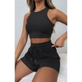 thumbnail image 5 of Women Summer Lounge Sets Casual Waffle Knit Crop Top Shorts Outfits 2 Piece Sets Sleepwear Black S, 5 of 8