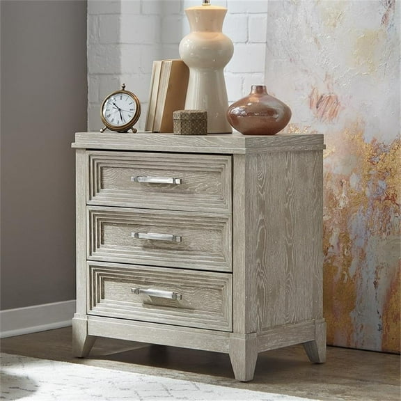 Pemberly Row Contemporary 3 Drawer Night Stand in Washed Taupe