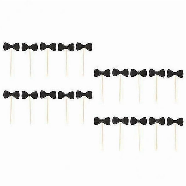 3x20 Pieces Glitter Paper Bowknot Cake Topper Birthday Party Cake Decor Black