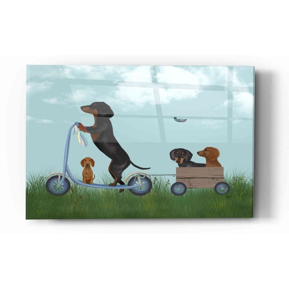 Epic Art 'Dachshund Scooter' by Fab Funky Acrylic Glass Wall Art, 16"x24"
