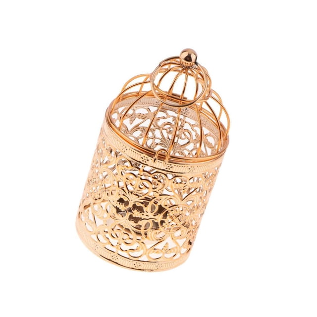 Guardoinrt Electroplated Metal Birdcage Shape Tea Light B- Candle Holder Rose Gold Type B 1Set