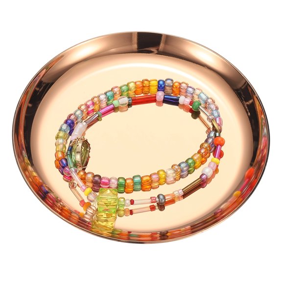 Uxcell Round Serving Trays, 3.94" Stainless Steel Decorative Jewelry Dish, Small Vanity Tray for Bathroom Aromatherapy Candle Drink Plate,Rose Gold