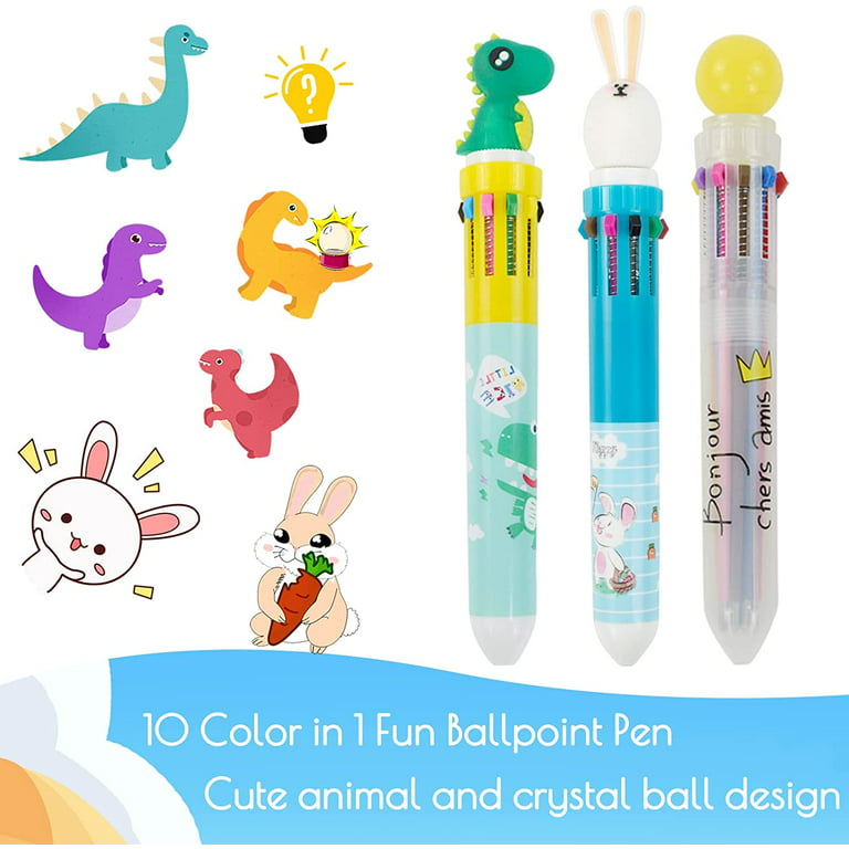Cute Cartoon Animal Ballpoint Pens 10 Multicolored Pens Colorful
