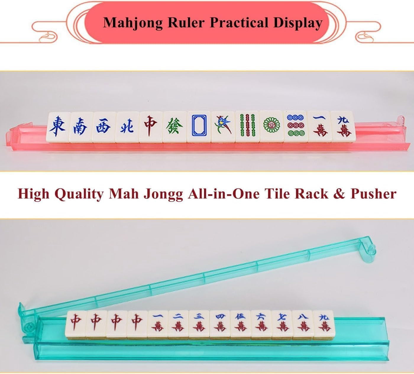 4Pcs Modern Mahjong Rack & Pusher Combo, Mahjong All-in-One Tile Rack & Pusher, Multicolor Acrylic Mahjong Rack & Pusher Combo, Clear Combo Rack (Pink)
